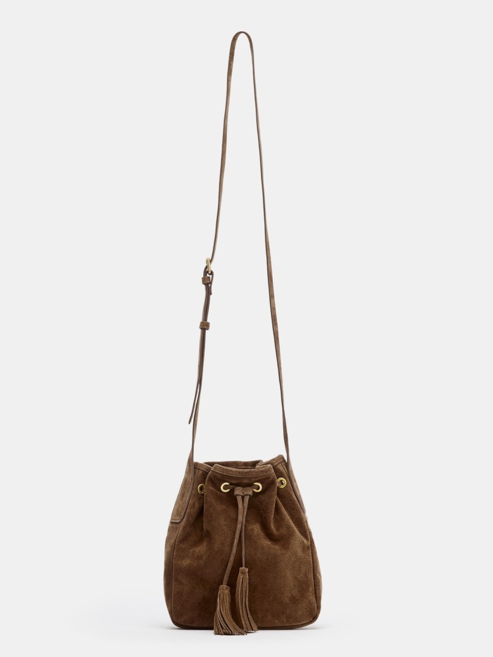 Zara Gathered Suede Leather Mini Crossbody Bag NWOT Brown